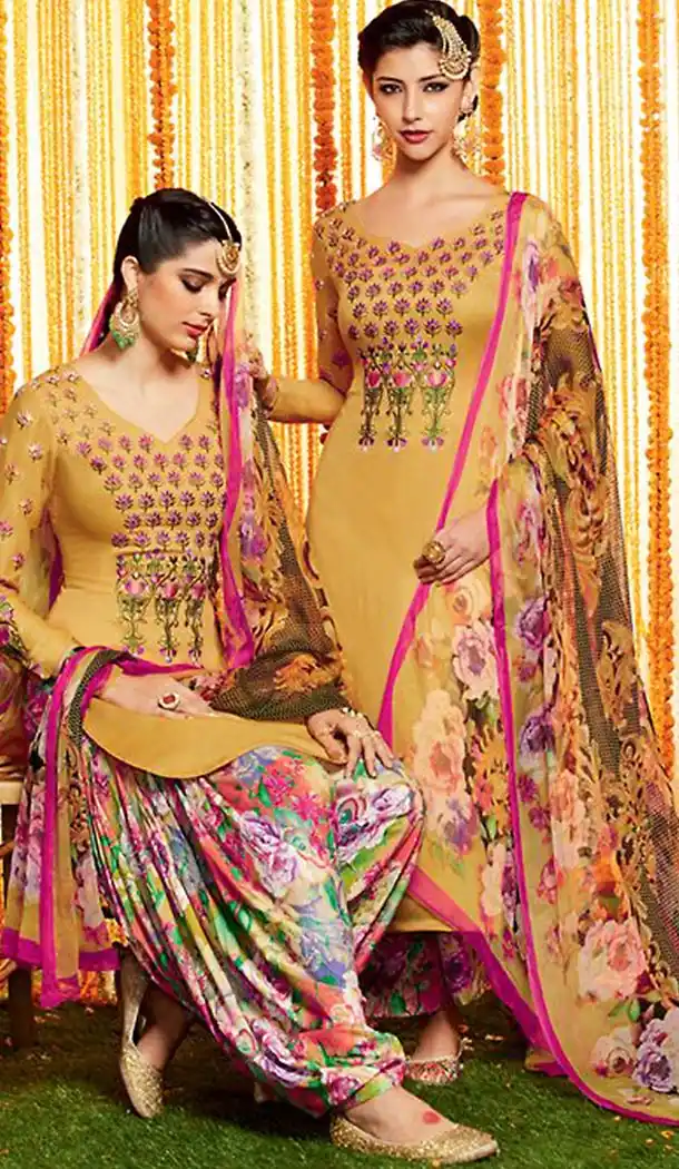 Punjabi Patiala Style Straight Cut Cotton Patiyala Suits in Tan Brown | FH470873075
