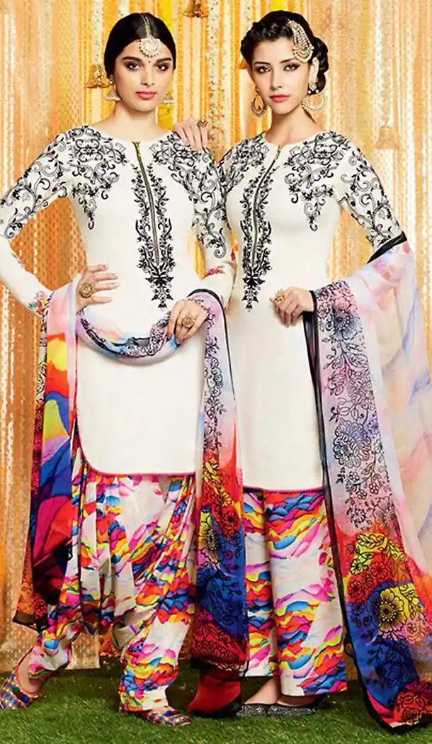 Punjabi Patiala Style Straight Cut Cotton Patiyala Suits in Off White | FH470873082