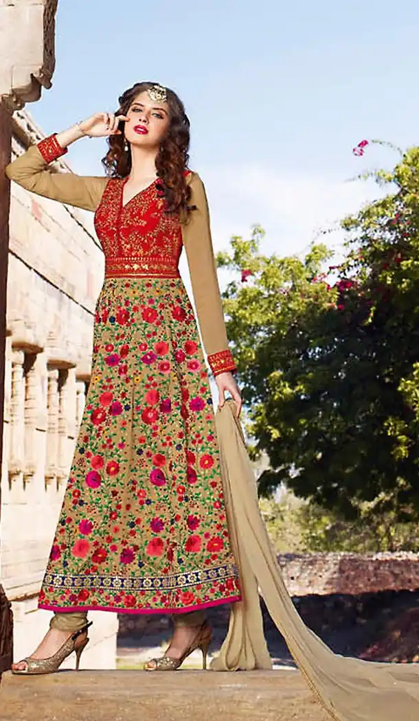 Tan Brown Color Silk Designer Wear Salwar Kameez | FH470973092