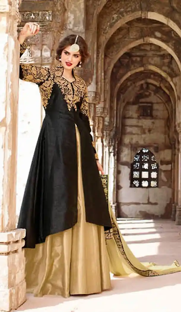 Black Color Silk Designer Wear Salwar Kameez | FH470973095