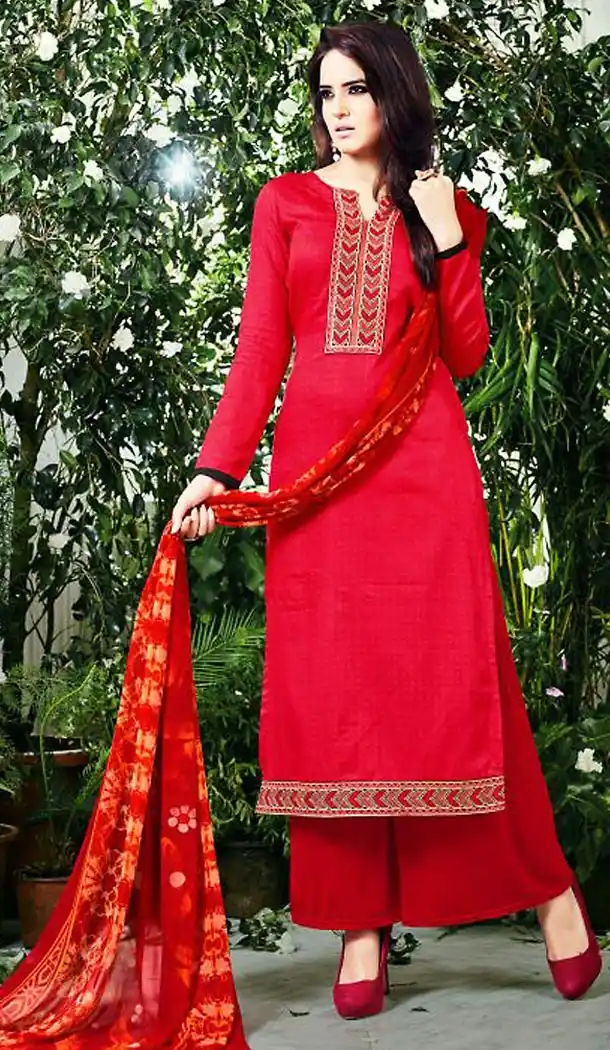 Deep Scarlet Color Cotton Straight Cut Style Palazzo Dresses | FH471473140