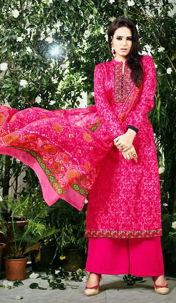 Deep Pink Color Cotton Straight Cut Style Palazzo Dresses | FH471473143