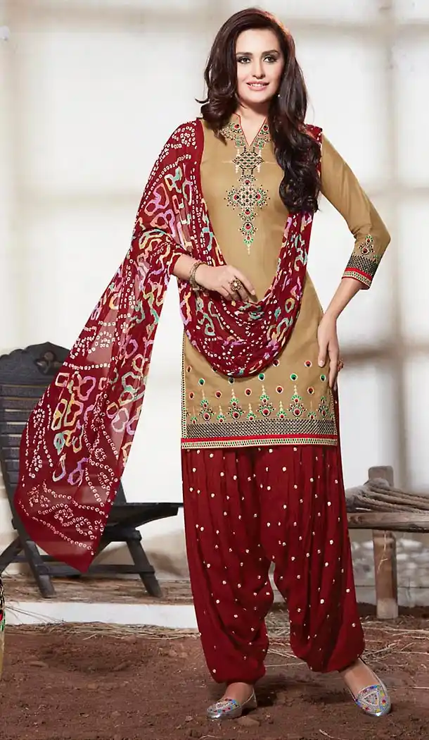 Tan Brown Color Cotton Punjabi Style Patiyala Dresses | FH471673157