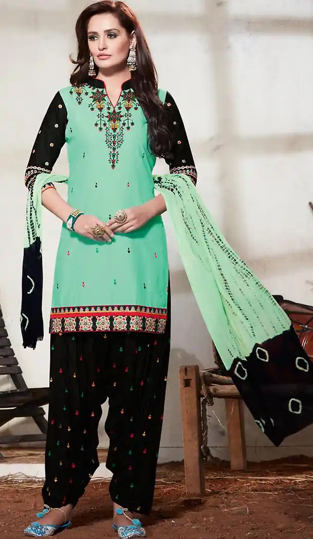 Turquoise Color Cotton Punjabi Style Patiyala Dresses | FH471673163