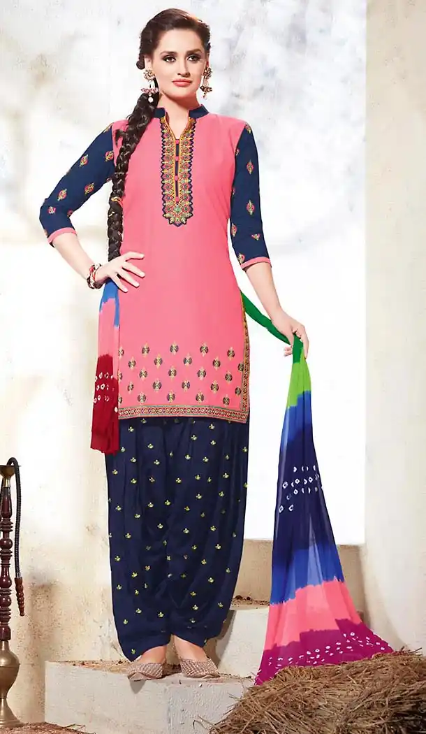 Salmon Color Cotton Punjabi Style Patiyala Dresses | FH471673165