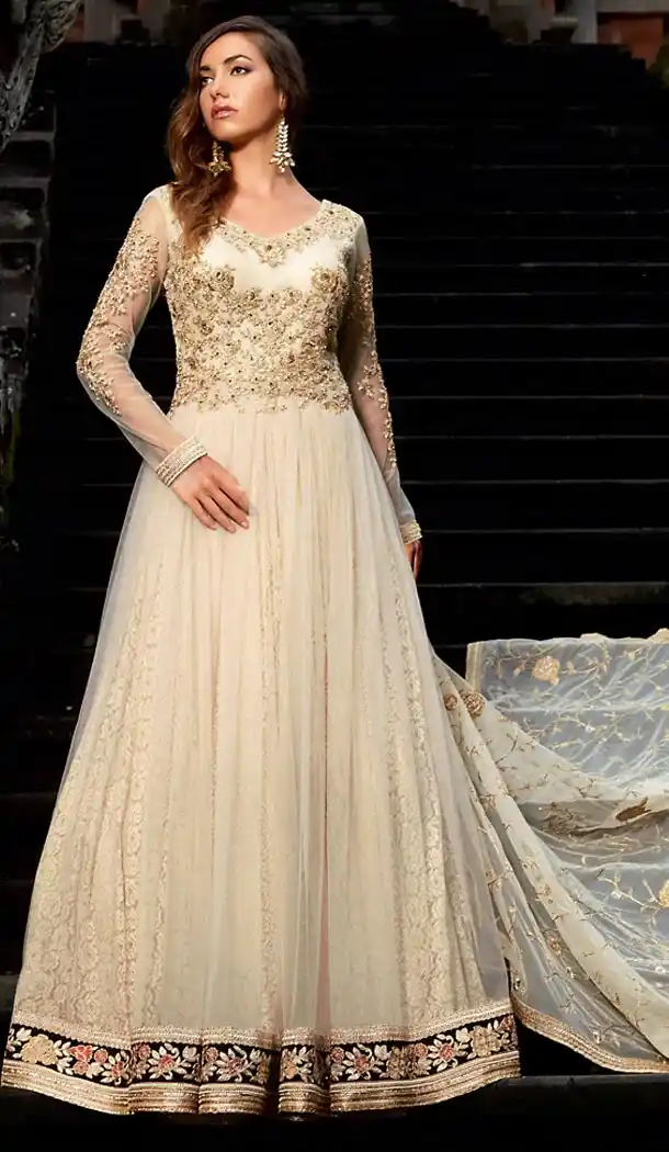Off White Color Net Pakistani Abaya Style Stitched Salwar Kameez | FH471773168