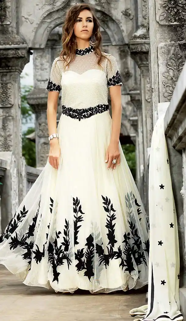 White Color Net Pakistani Abaya Style Stitched Salwar Kameez | FH471773169