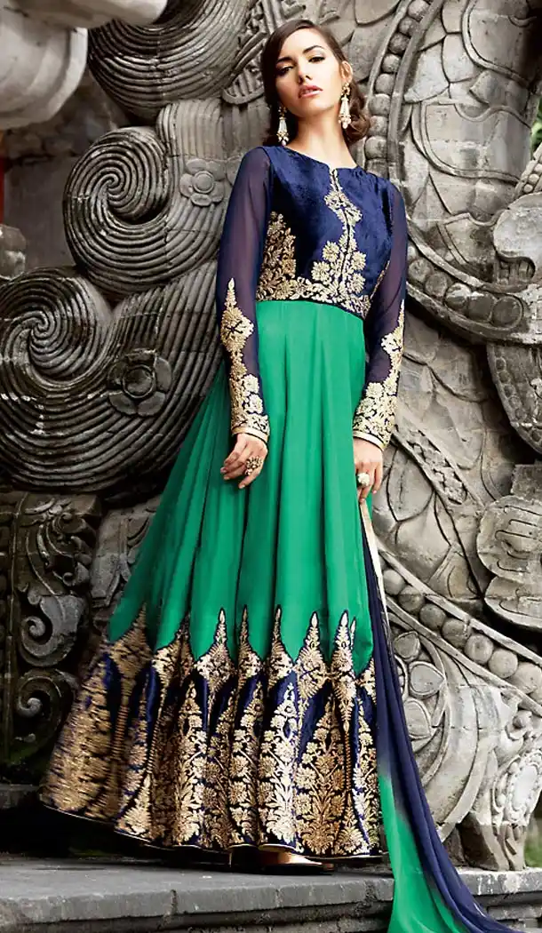 Emerald Color Velvet Pakistani Abaya Style Stitched Salwar Kameez | FH471773170