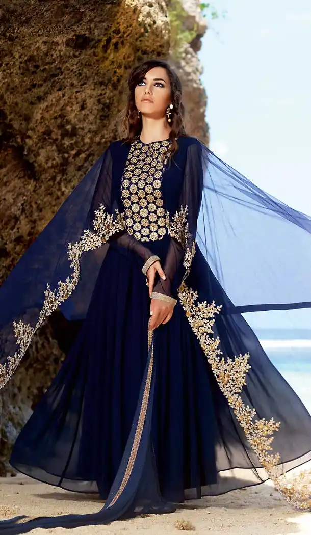 Navy Blue Color Georgette Pakistani Abaya Style Stitched Salwar Kameez | FH471773173