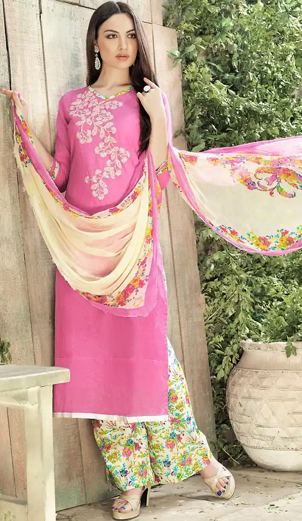 Pink Color Cotton Straight Cut Evening Wear Salwar Kameez | FH472073193