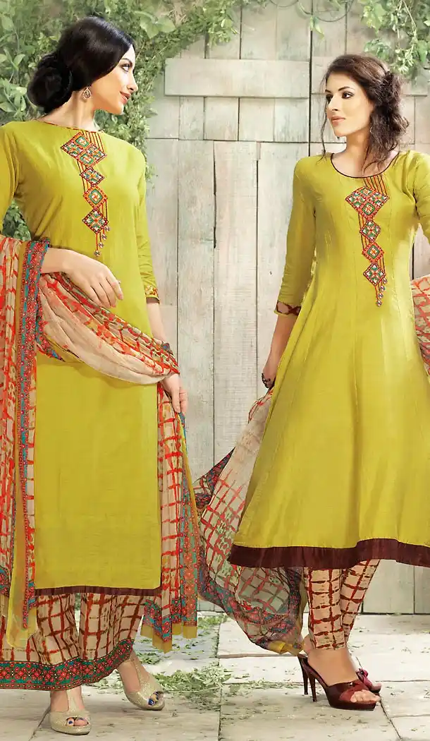 Mehendi Green Color Cotton Straight Cut Evening Wear Salwar Kameez | FH472073194