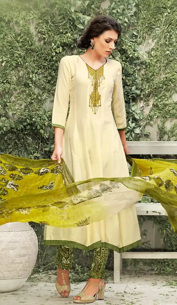 Cream Color Cotton Straight Cut Evening Wear Salwar Kameez | FH472073196