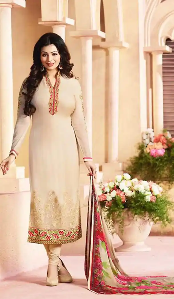 Beige Color Georgette Straight Suit Wear To Celebrity Ayesha Takia FH472173199