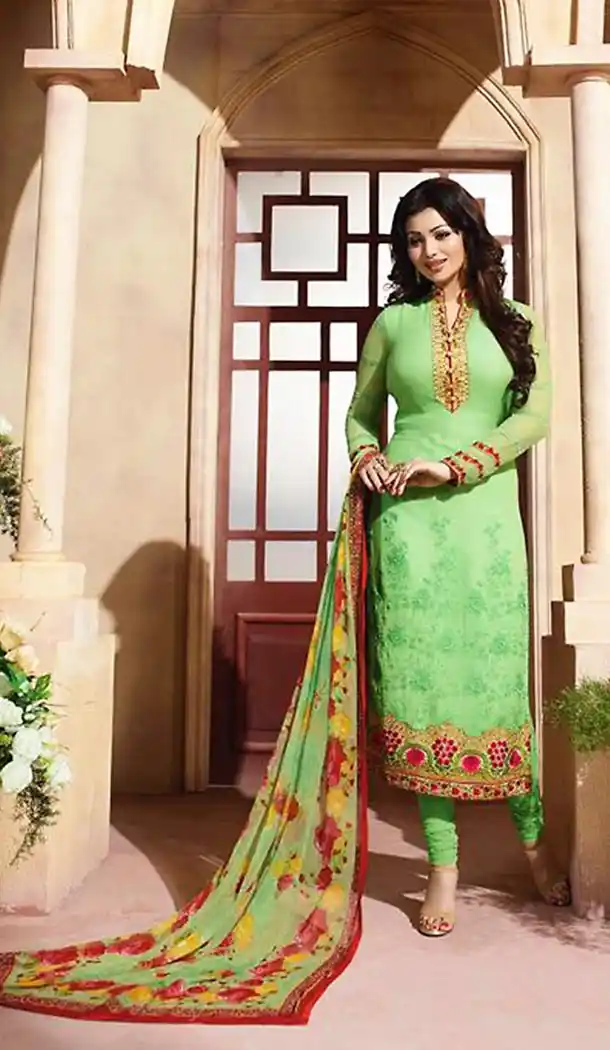 Mint Green Color Georgette Straight Suit Wear To Celebrity Ayesha Takia FH472173201
