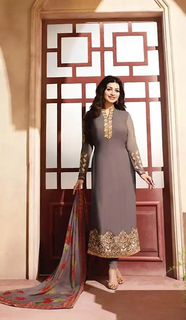 Chocolate Color Georgette Straight Suit Wear To Celebrity Ayesha Takia FH472173202
