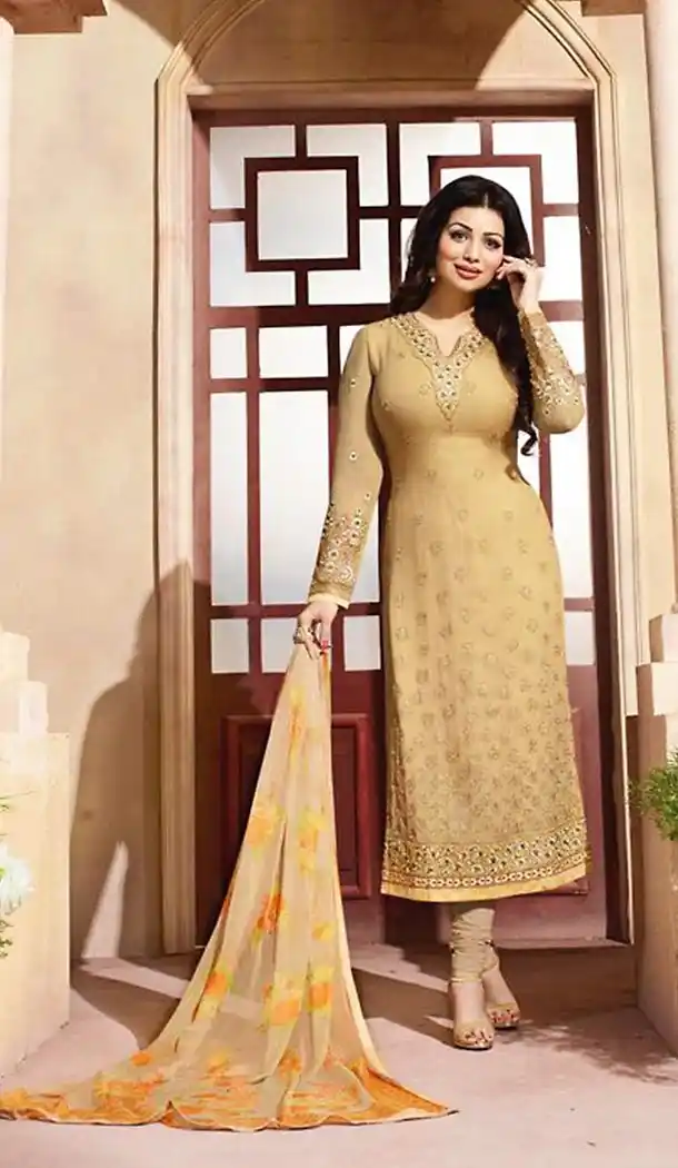 French Beige Color Georgette Straight Suit Wear To Celebrity Ayesha Takia FH472173203