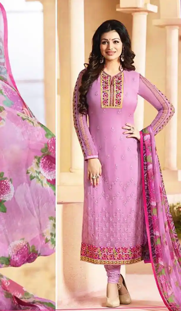Lavender Color Georgette Straight Suit Wear To Celebrity Ayesha Takia FH472173204