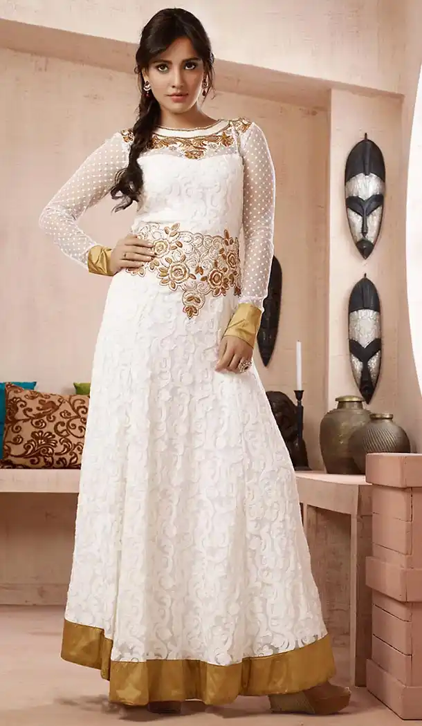 White Color Georgette Long Anarkali Churidar Kameez | FH472473227