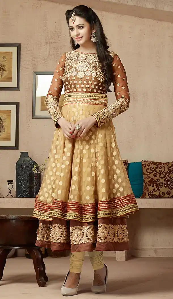 Tan Brown Color Georgette Anarkali Churidar Kameez | FH472473234