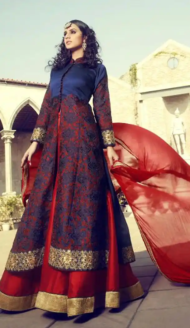 Navy Blue Color Silk Pakistani Designer Salwar Kameez | FH472873314