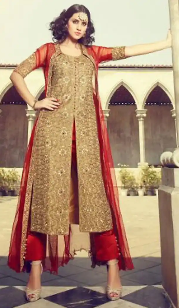 Tan Brown Color Silk Pakistani Designer Salwar Kameez | FH472873315