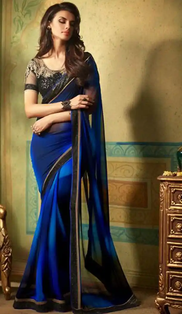 Navy Blue Color Georgette Traditional Style Sarees | FH473073298
