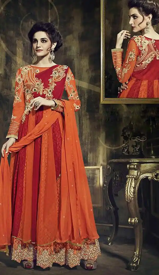 Red Color Georgette Pakistani Style Long Salwar Kameez | FH473473341