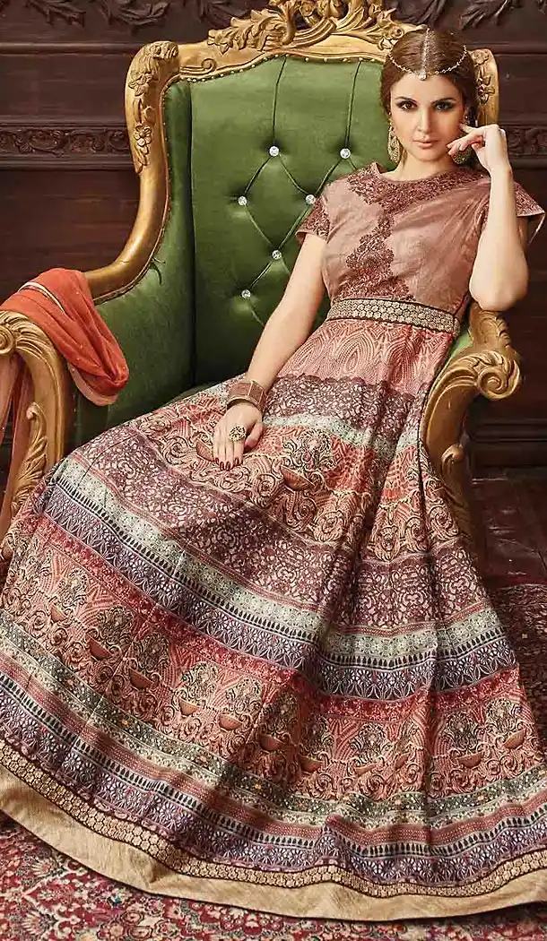 Mistyrose Color Banarasi Silk Abaya Style Party Wear Suits | FH474673485