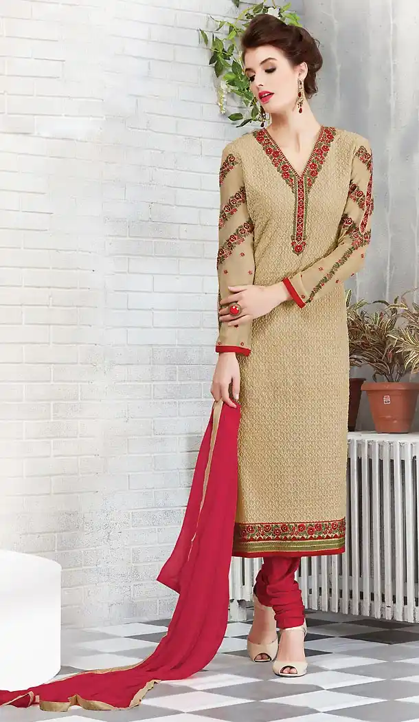 Brown Color Georgette Straight Cut Stitched Salwar Kameez | FH474773488