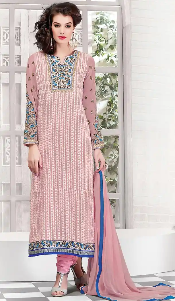Pink Color Georgette Straight Cut Stitched Salwar Kameez | FH474773490