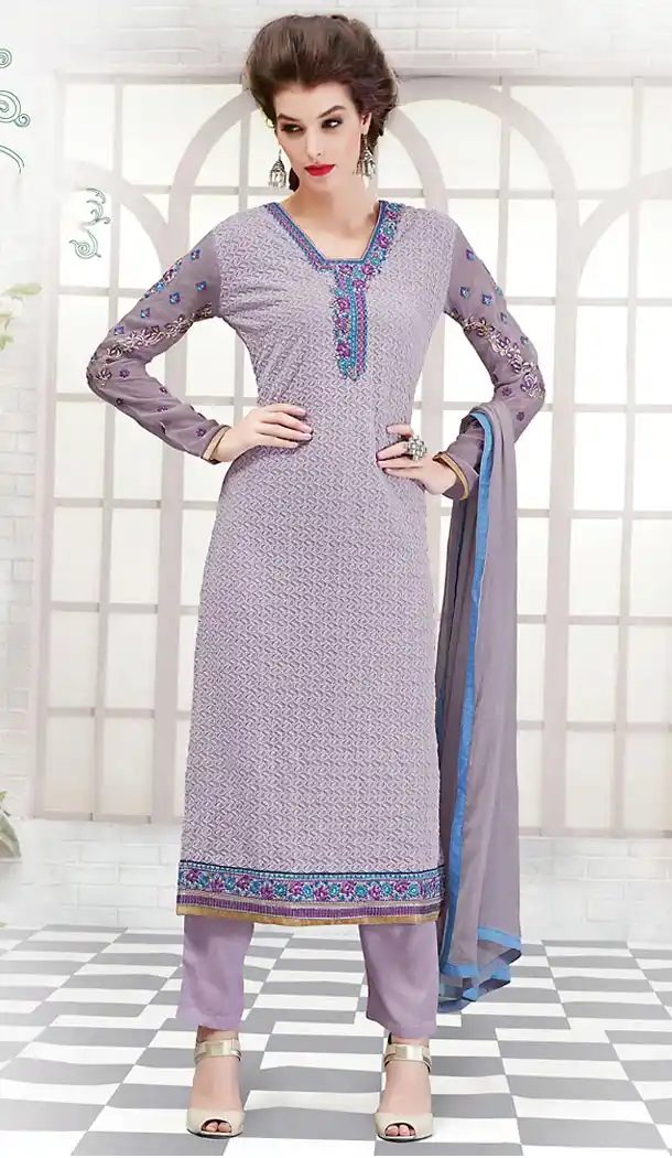 Lavender Color Georgette Straight Cut Stitched Salwar Kameez | FH47477348892