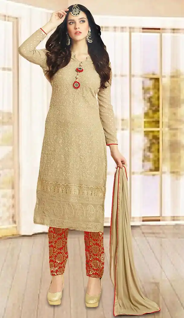 Brown Color Georgette,Net Party Wear Narrow Pants Suits | FH475573584