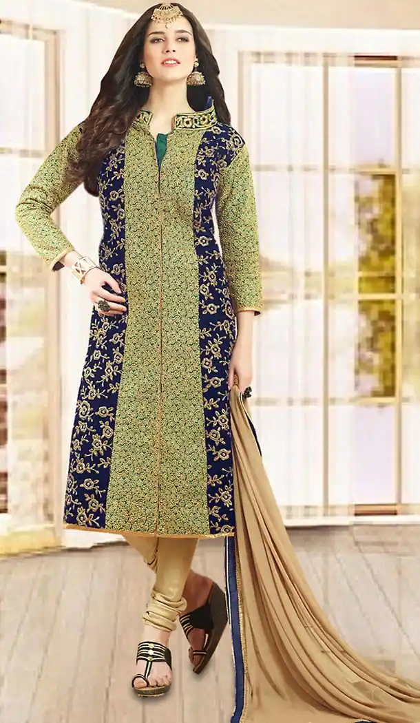 Blue Color Georgette,Net Party Wear Churidar Suits | FH475573585