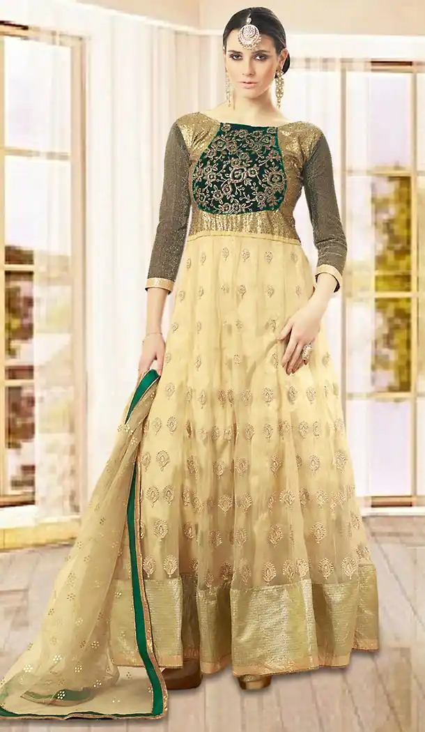 Beige Color Georgette,Net Party Wear Churidar Suits | FH475573586