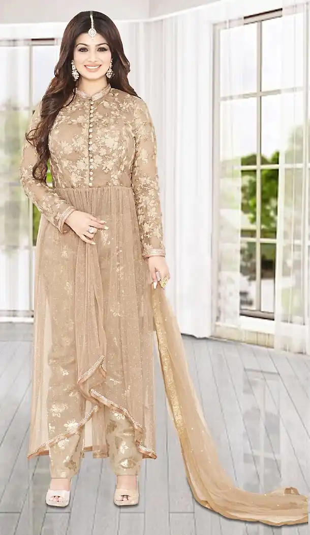 Ayesha Takia Style Panjabi Patiyal Suit in Net Brown Color | FH475673588