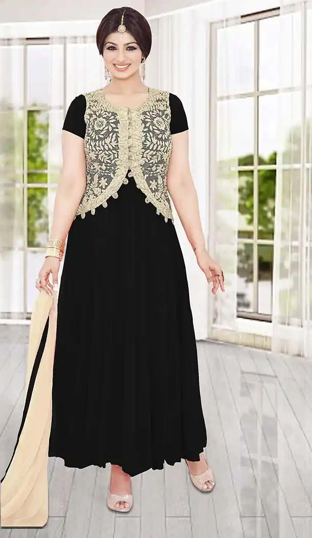 Ayesha Takia Koty Style Panjabi Patiyal Suit in Georgette Black Color | FH475673589
