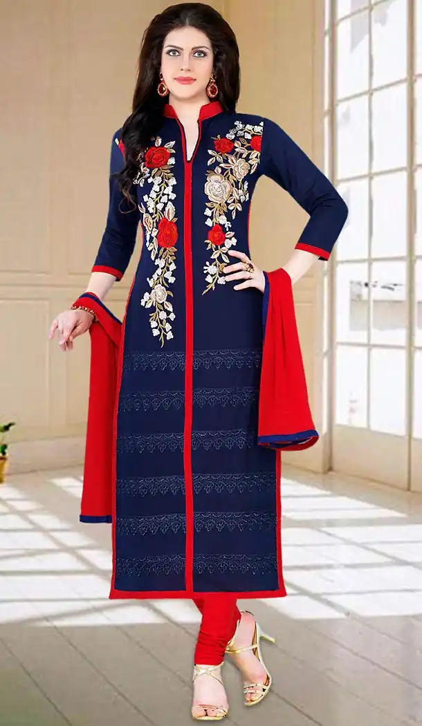 Blue Color Cotton Straight Cut Daily Use Churidar Kameez | FH475773595