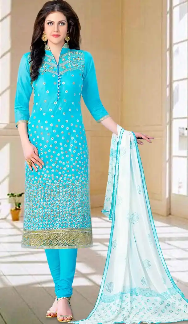 Blue Color Cotton Straight Cut Daily Use Churidar Kameez | FH475773596