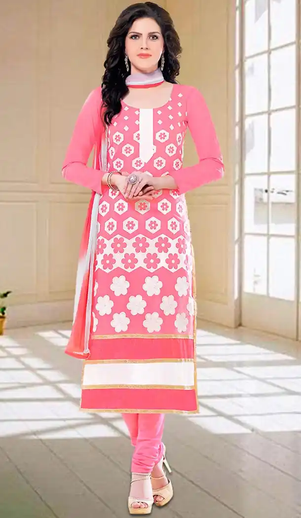 Pink Color Cotton Straight Cut Daily Use Churidar Kameez | FH475773597