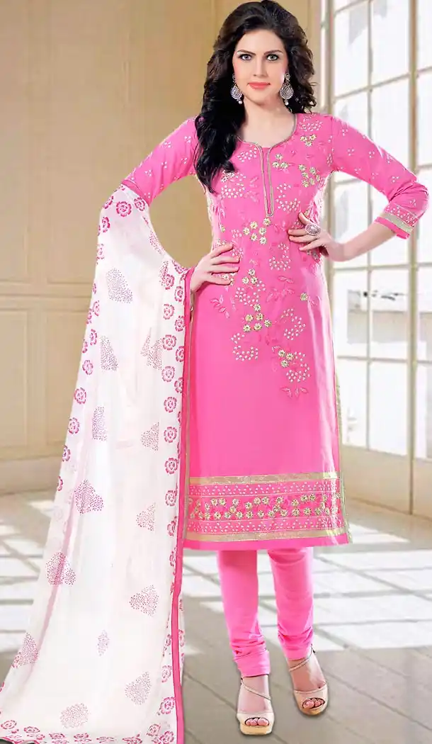 Pink Color Cotton Straight Cut Daily Use Churidar Kameez | FH475773598