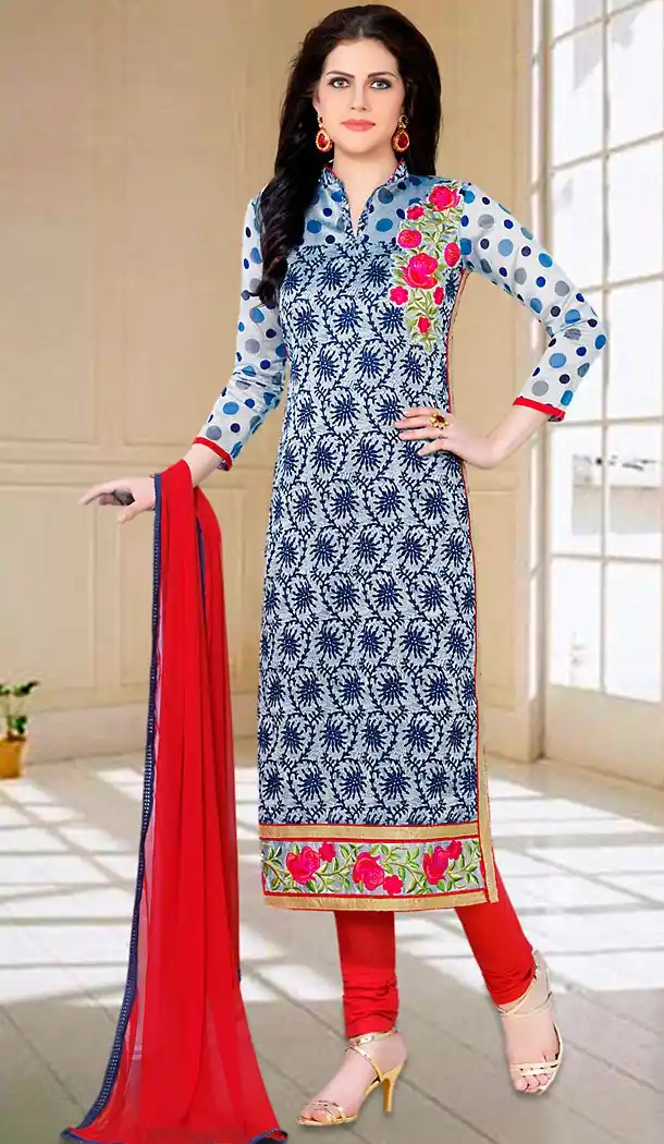 Blue Color Cotton Straight Cut Daily Use Churidar Kameez | FH475773599
