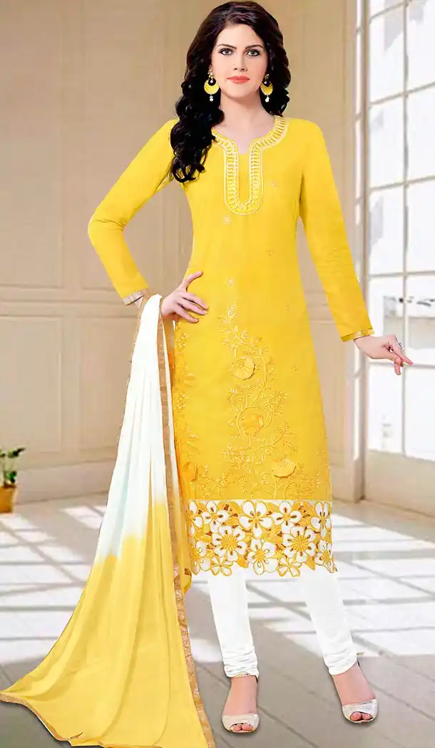 Yellow Color Cotton Straight Cut Daily Use Churidar Kameez | FH475773600