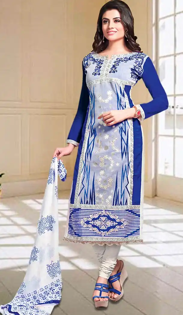 Blue Color Cotton Straight Cut Daily Use Churidar Kameez | FH475773601