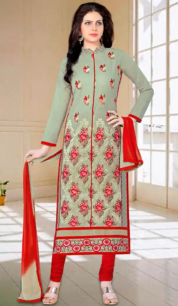 Green Color Cotton Straight Cut Daily Use Churidar Kameez | FH475773602