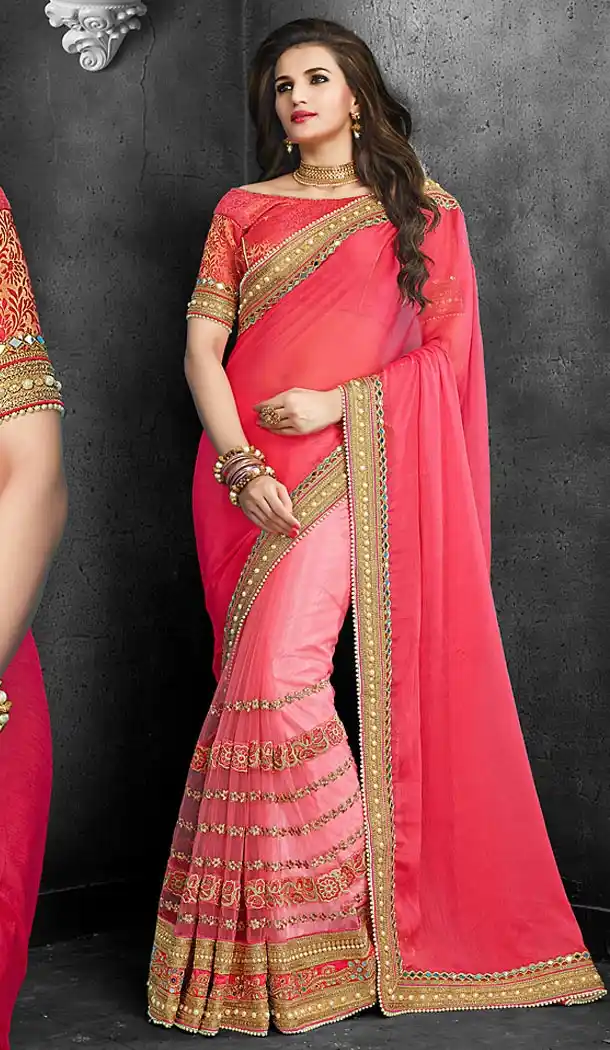 Pink Color Chiffon Designer Style Sarees | FH475873603