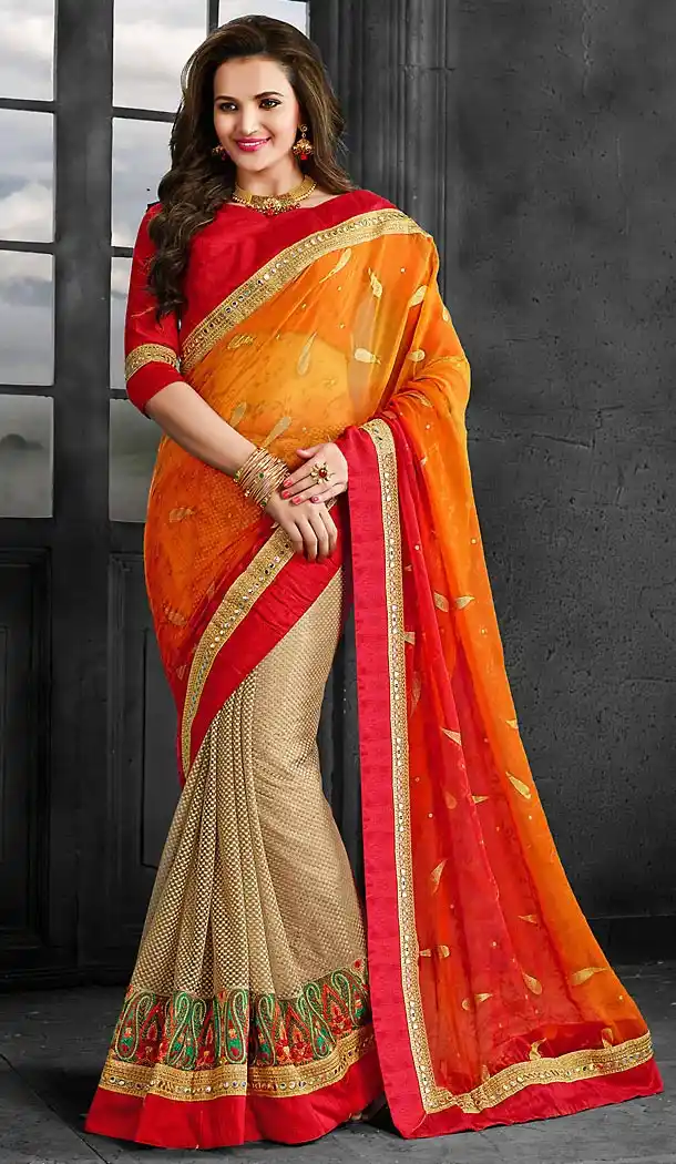 Orange Color Brasso and Net Designer Style Sarees | FH475873604