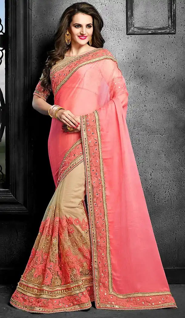 Pink Color Chiffon and Net Designer Style Sarees | FH475873607