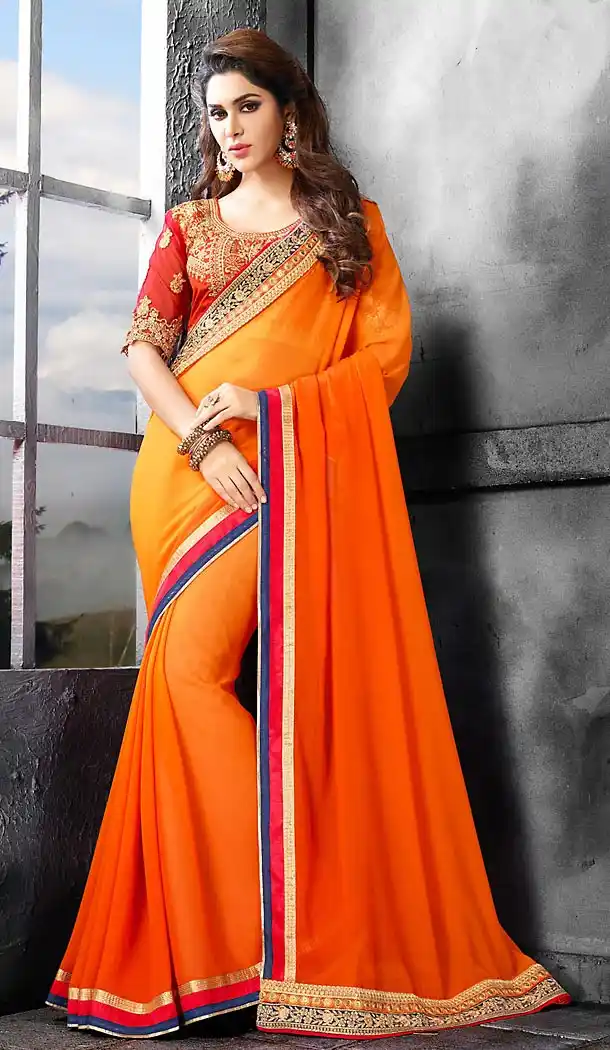 Orange Color Georgette Designer Style Sarees | FH475873614