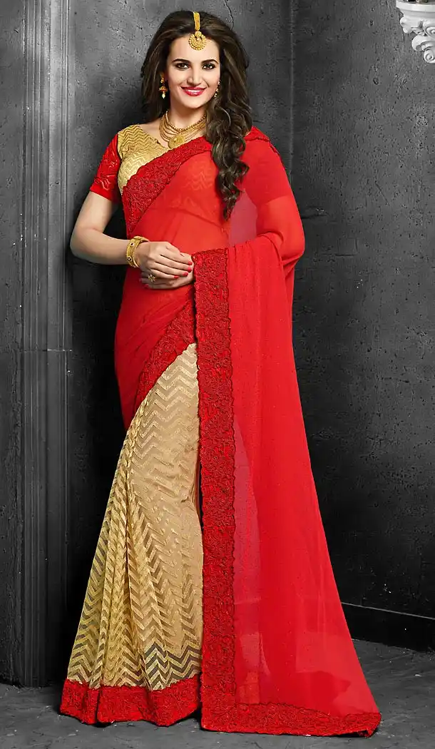 Red Color Georgette Designer Style Sarees | FH475873615