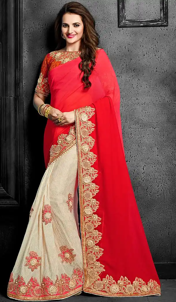 Red Color Chiffon Designer Style Sarees | FH475873617